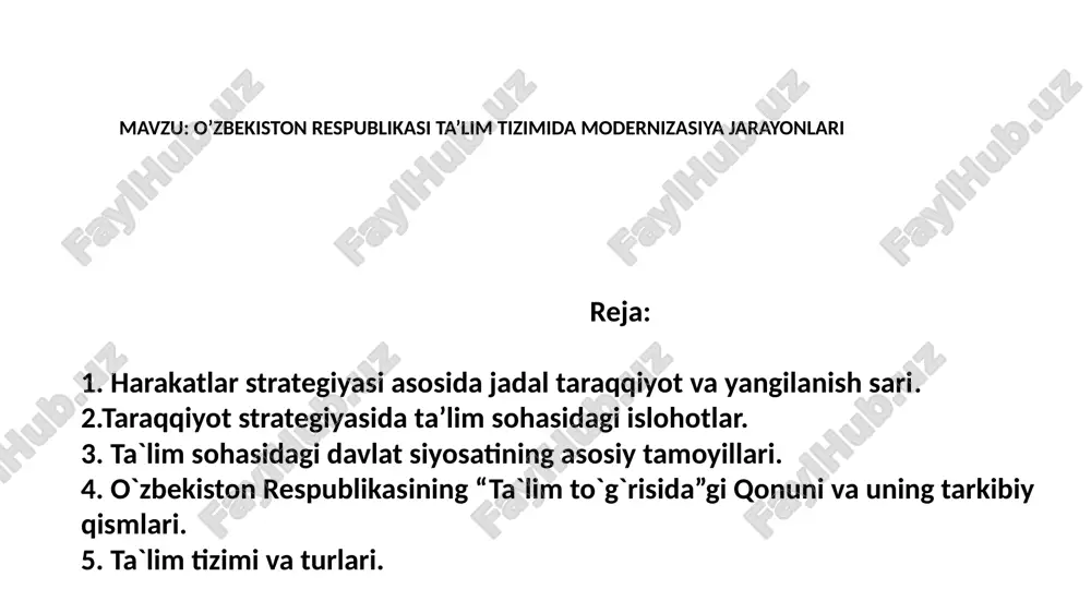 o’zbekiston respublikasi ta’lim tizimida modernizasiya jarayonlari — PPTX