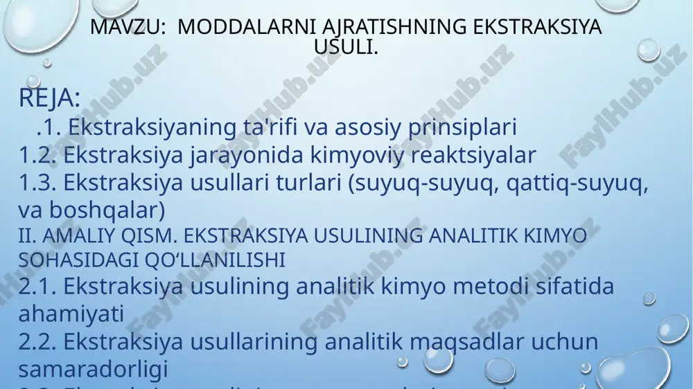 moddalarni ajratishning ekstraksiya usuli — PPTX