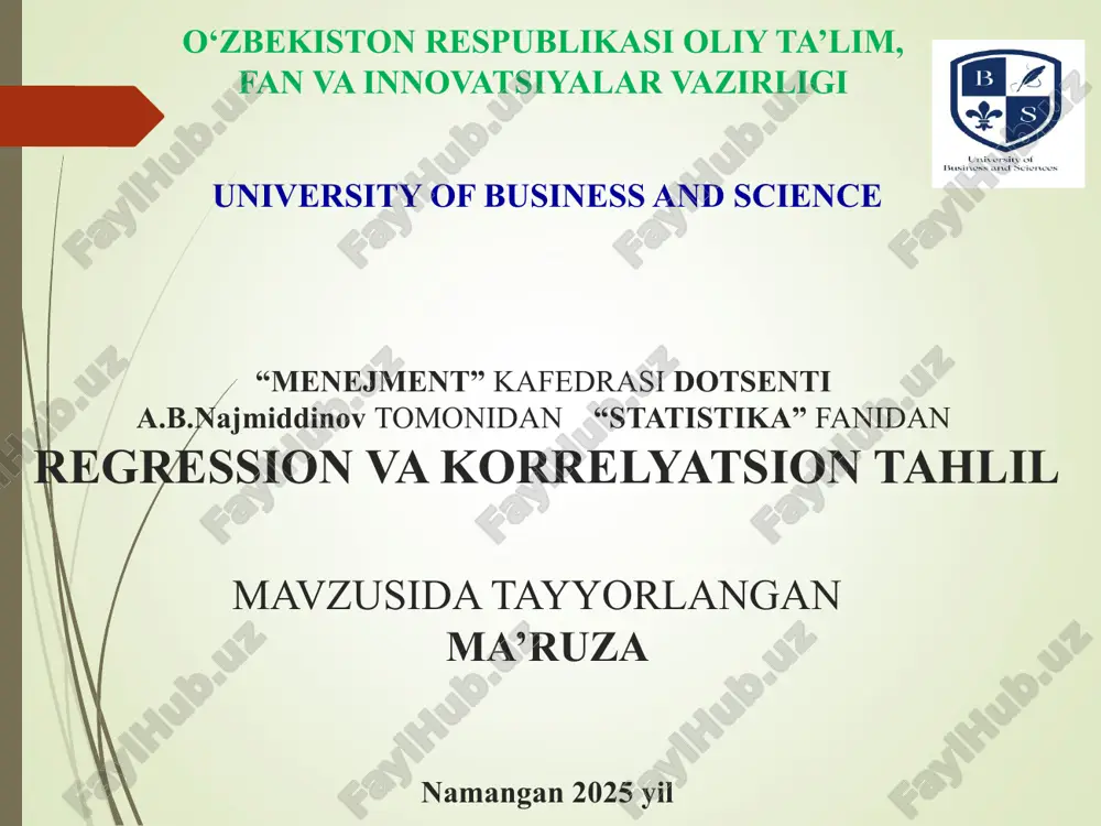 regression va korrelyatsion tahlil — PPT