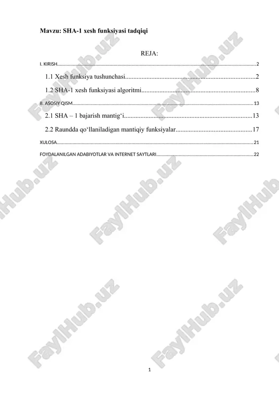 sha-1 xesh funksiyasi tadqiqi — DOCX