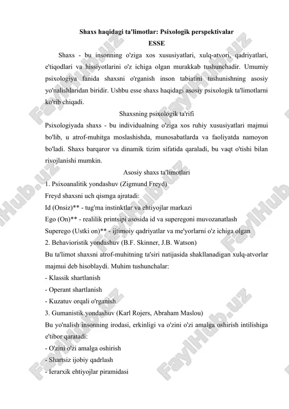 psixologik ta'limotlar — DOCX