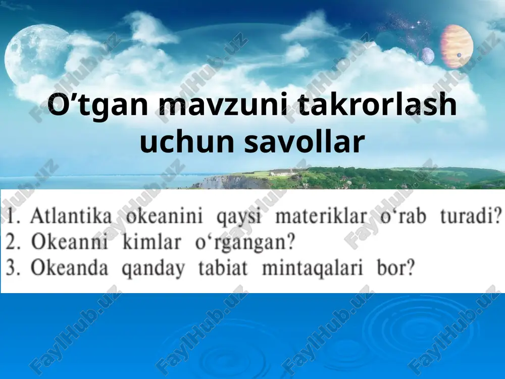 o’tgan mavzuni takrorlash uchun savollar — PPTX