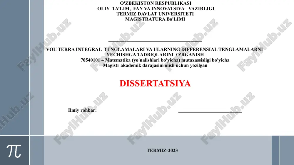 vol’terra integral tenglamalari va ularning differensial tenglamalarni yechishga tadbiqlarini o'rganish — PPTX