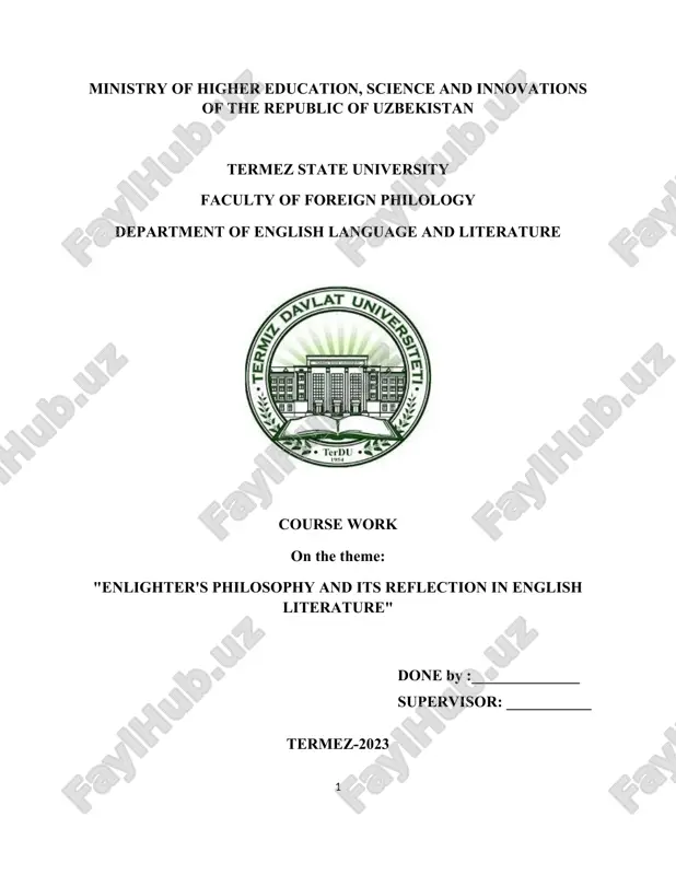enlighter's philosophy and its reflection in english literature — DOCX