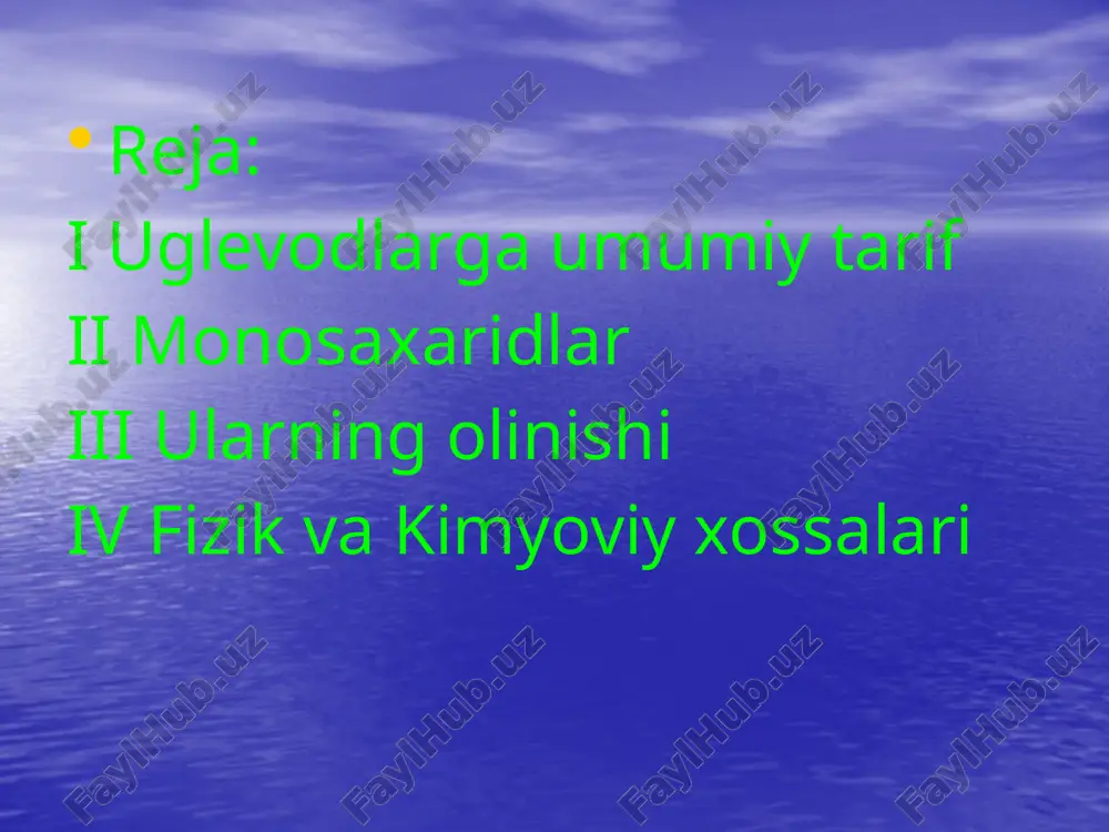 uglevodlarga umumiy tarif — PPTX