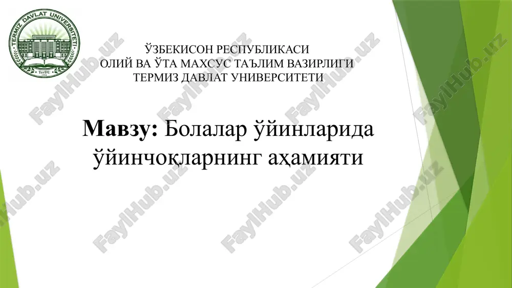 bolalar o'yinlarida o'yinchoqlarning ahamiyati — PPTX