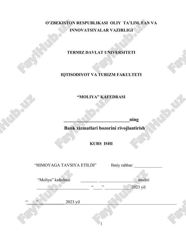 bank xizmatlari bozorini rivojlantirish — DOCX