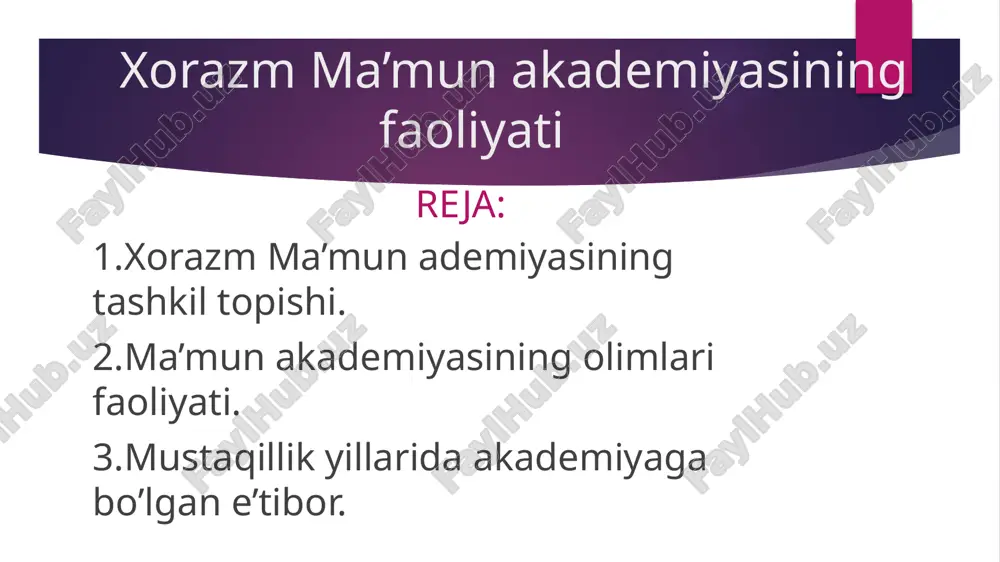 xorazm ma’mun akademiyasining faoliyati — PPTX