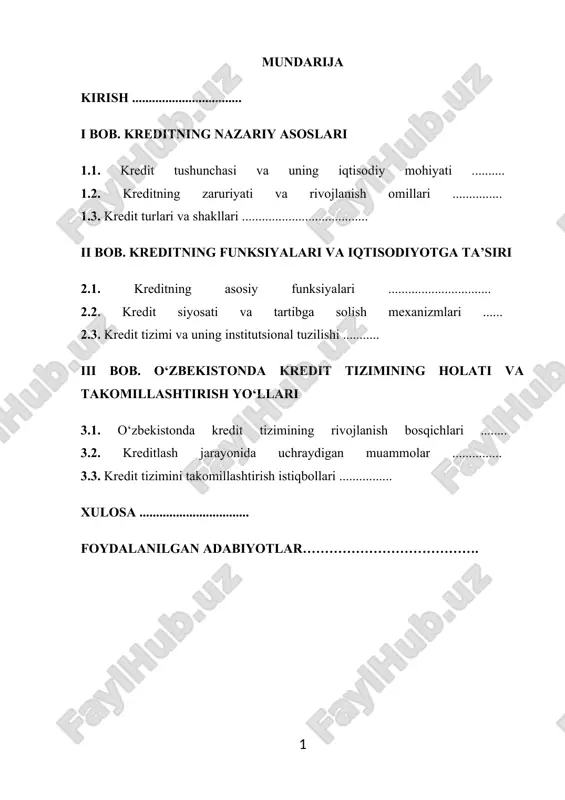 kreditning funksiyalari — DOCX