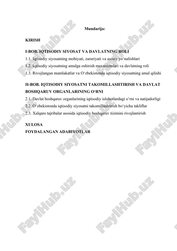 davlatning iqtisodiy siyosati — DOCX