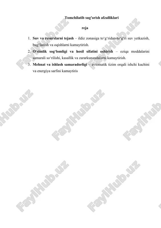tomchilatib sug'orish afzalliklari — DOCX