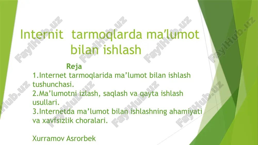 internet tarmoqlarida ma’lumot bilan ishlash — PPTX