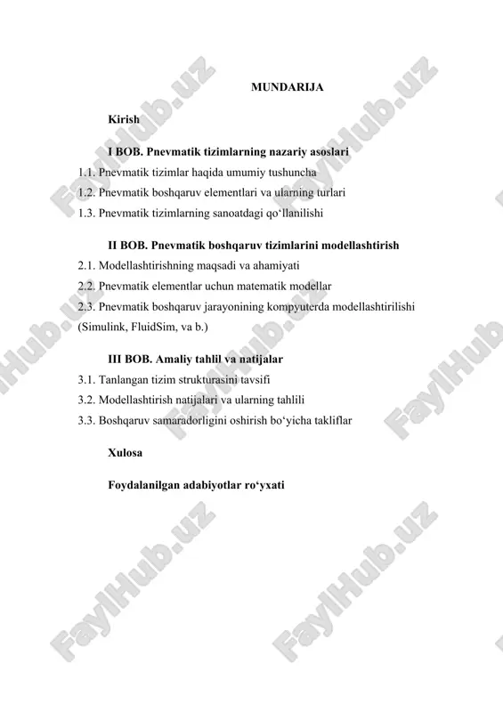 pnevmatik boshqaruv tizimlarini modellashtirish — DOCX