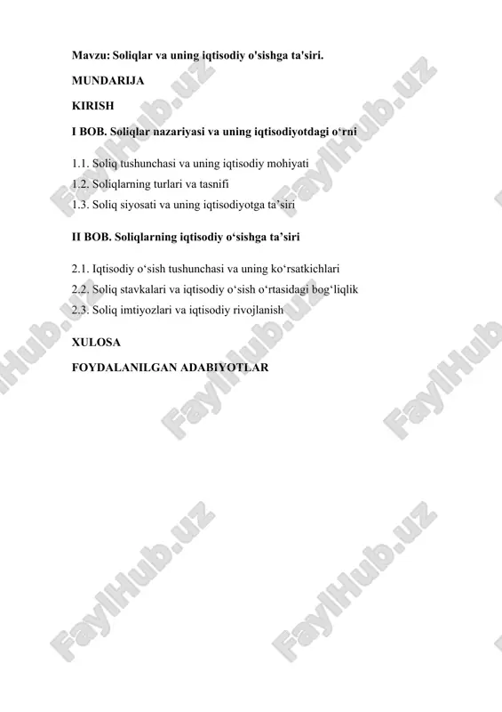 soliqlar va uning iqtisodiy o'sishga ta'siri — DOCX
