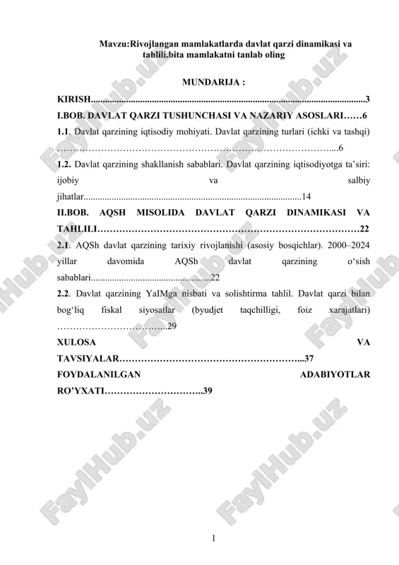 rivojlangan mamlakatlarda davlat qarzi dinamikasi va tahlili — DOCX