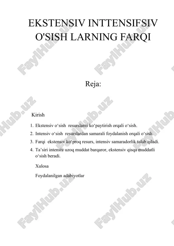 ekstensiv intensiv o'sish farqi — DOCX