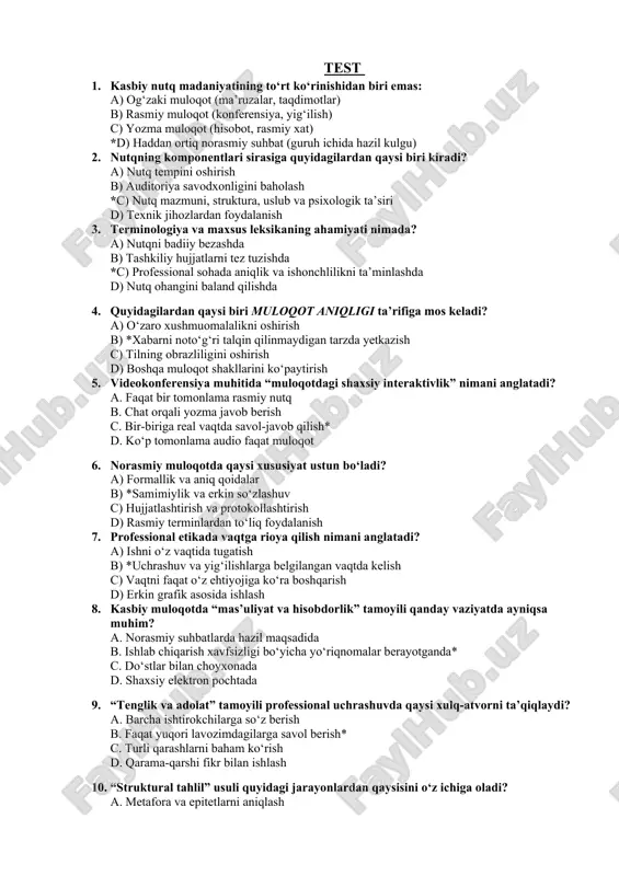 kasbiy nutq madaniyatini o'rganish — DOC