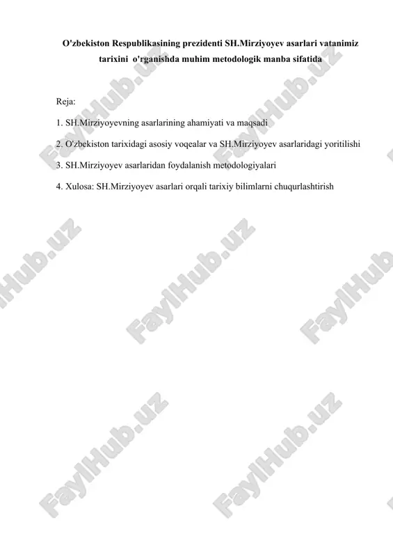 sh.mirziyoyev asarlari va tarixiy voqealar — DOCX