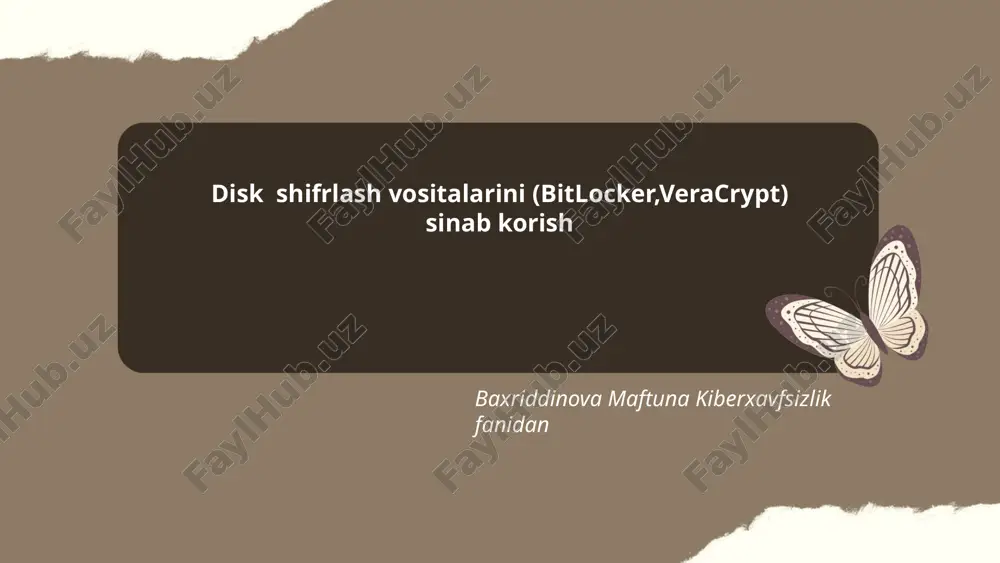 disk shifrlash vositalarini (bitlocker,veracrypt) sinab korish — PPTX