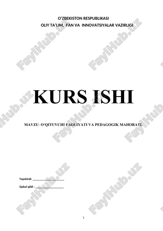 kurs ishi - o‘qituvchi faoliyati va pedagogik mahorati — DOCX