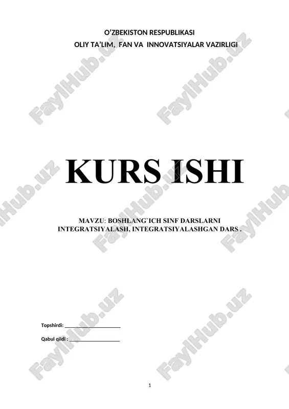 boshlang`ich sinf darslarni integratsiyalash, integratsiyalashgan dars — DOCX