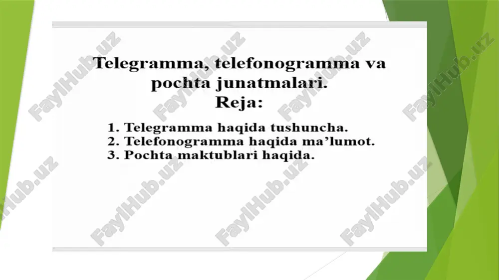 telegramma, telefonogramma va pochta junatmalari — PPTX