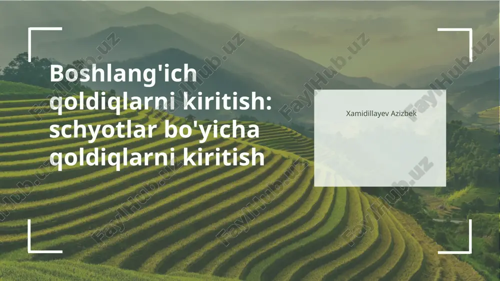 boshlang'ich qoldiqlarni kiritish: schyotlar bo'yicha qoldiqlarni kiritish — PPTX