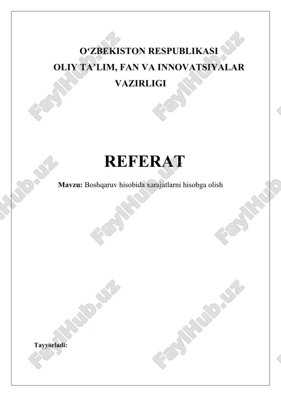 boshqaruv hisobida xarajatlarni hisobga olish — DOCX