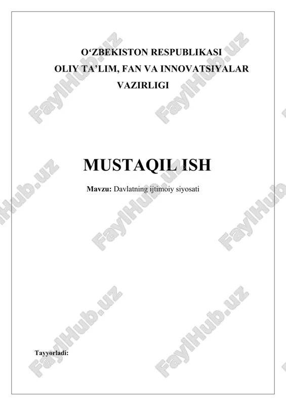 davlatning ijtimoiy siyosati — DOCX