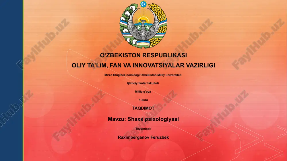 shaxs psixologiyasi — PPTX