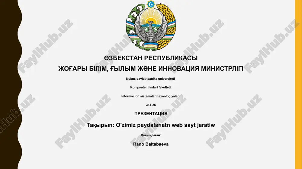 o'zimiz paydalanatn web sayt jaratiw — PPTX