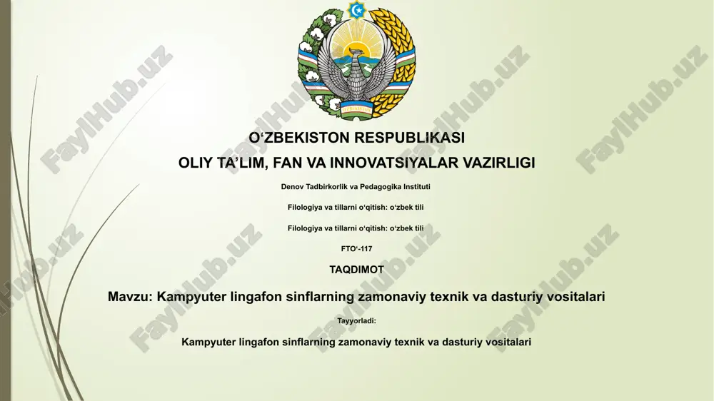 kampyuter lingafon sinflarning zamonaviy texnik va dasturiy vositalari — PPTX