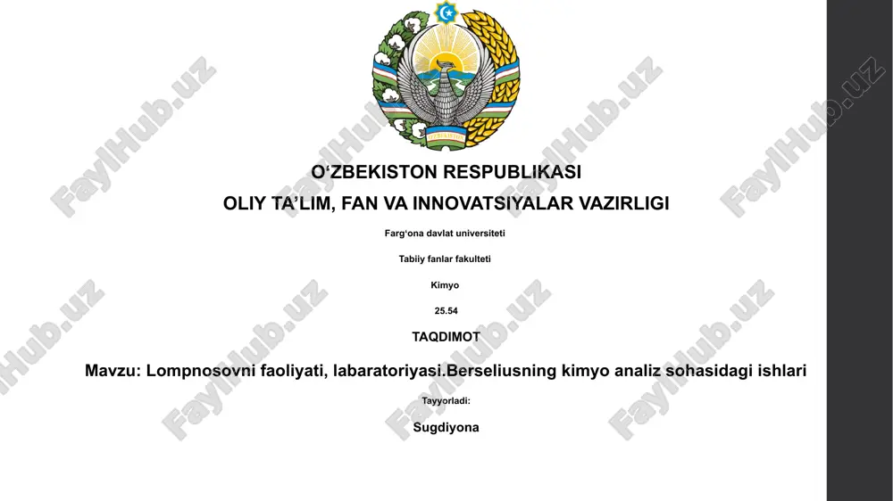 lompnosovning faoliyati, labaratoriyasi.berseliusning kimyo analiz sohasidagi ishlari — PPTX