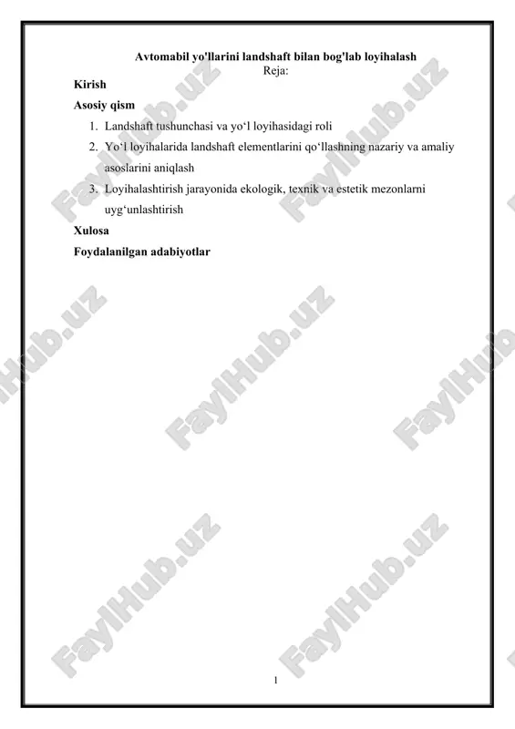 avtomabil yo'llarini landshaft bilan bog'lab loyihalash — DOCX