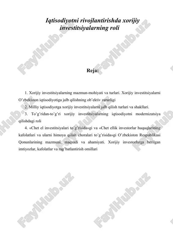 xorijiy investitsiyalarning roli — DOC