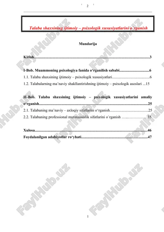 talaba shaxsining ijtimoiy – psixologik xususiyatlarini o`rganish — DOC