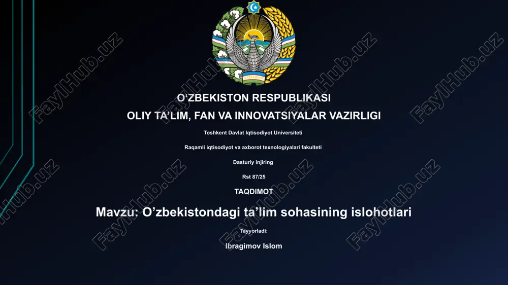 o'zbekistondagi ta'lim sohasining islohotlari — PPTX