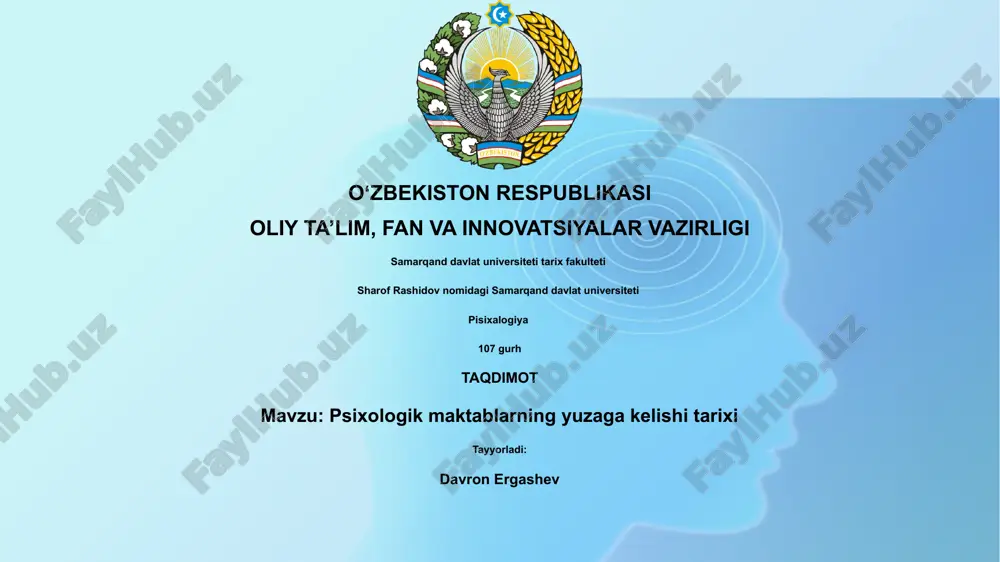 psixologik maktablarning yuzaga kelishi tarixi — PPTX