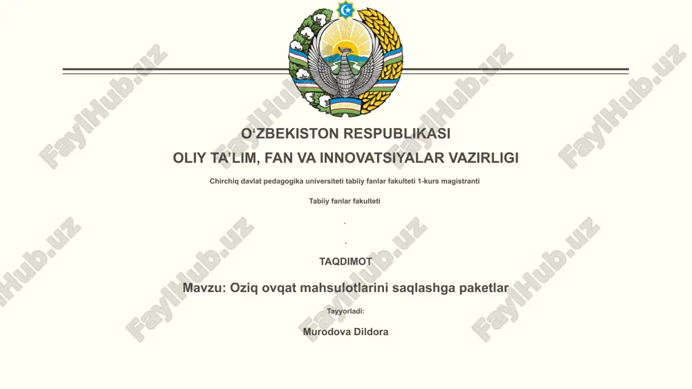 oziq ovqat mahsulotlarini saqlashga paketlar — PPTX