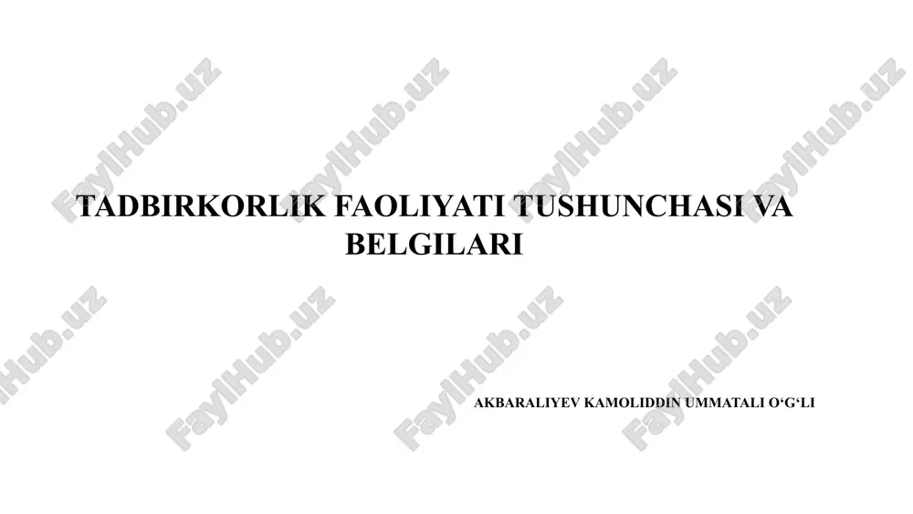tadbirkorlik faoliyati tushunchasi va belgilari — PPTX