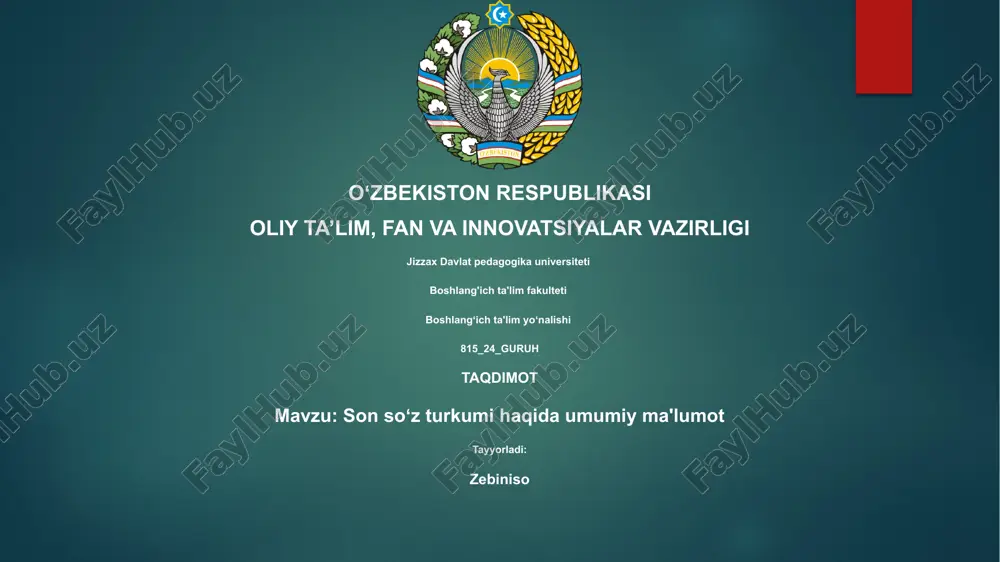 son soʻz turkumi haqida umumiy ma'lumot — PPTX