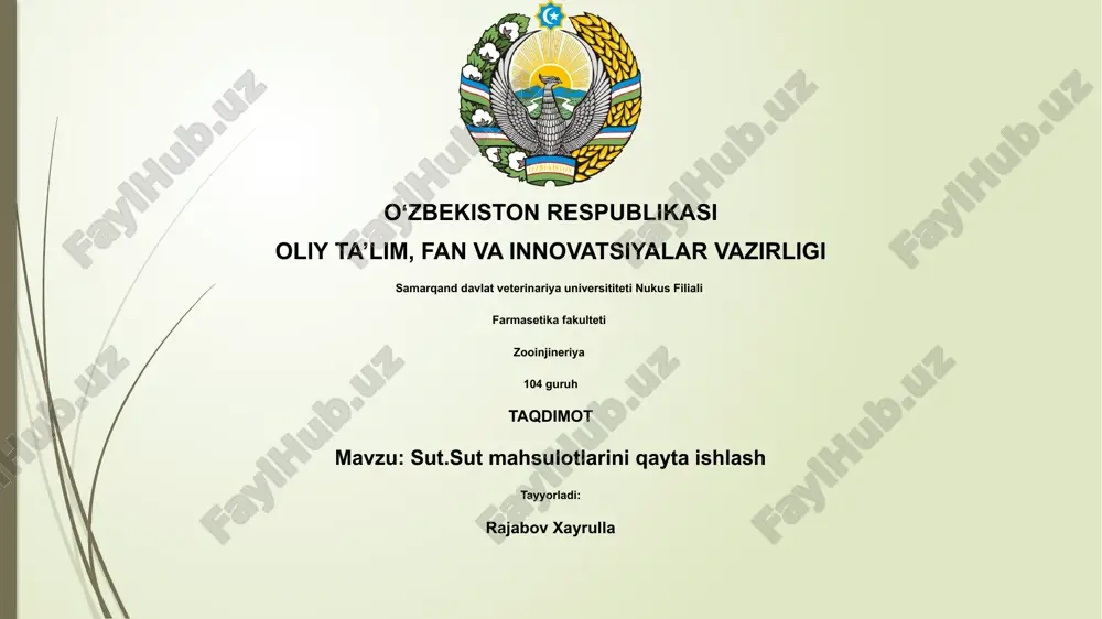 sut mahsulotlarini qayta ishlash — PPTX