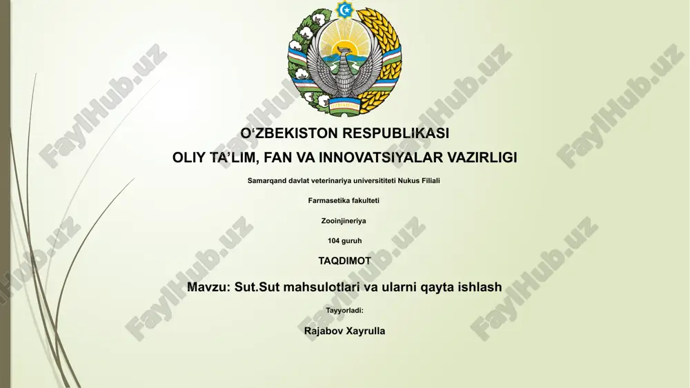 sut.sut mahsulotlari va ularni qayta ishlash — PPTX