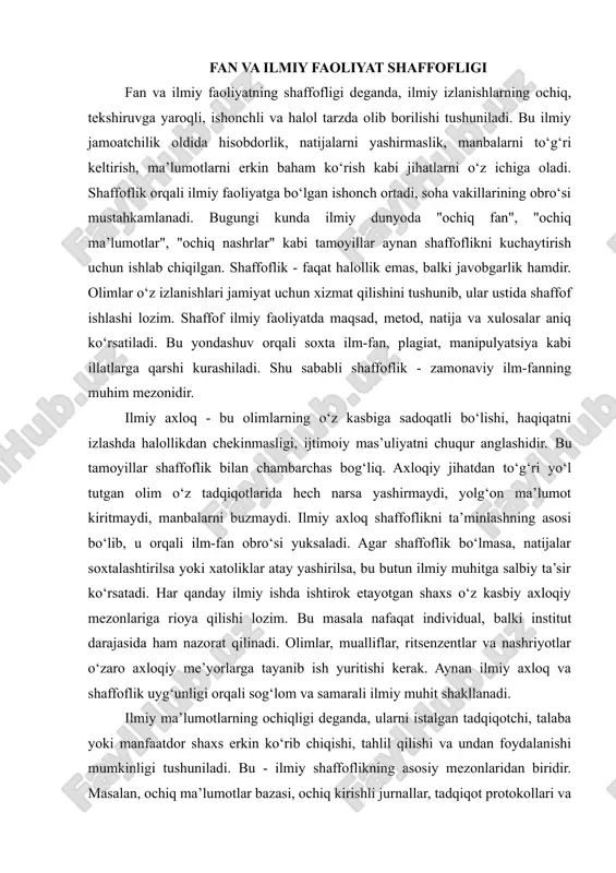 ilmiy faoliyat shaffofligi — DOCX