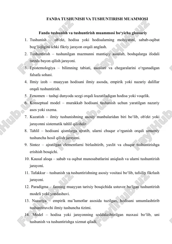 fanda tushunish va tushuntirish muammosi — DOCX