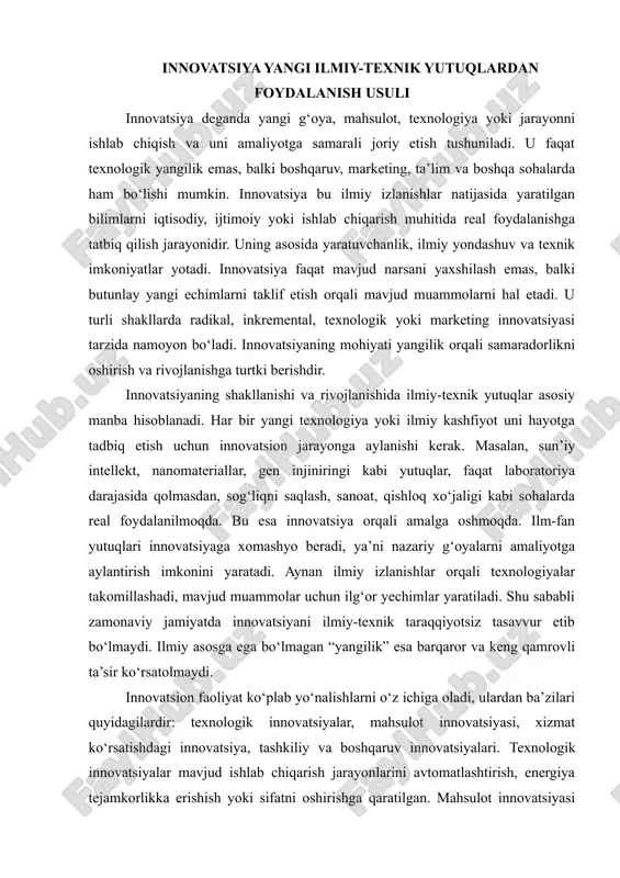 innovatsiya yangi ilmiy-texnik yutuqlardan foydalanish usuli — DOCX