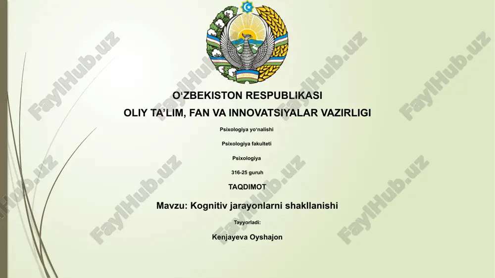 kognitiv jarayonlarni shakllanishi — PPTX
