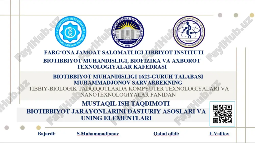 biotibbiyot jarayonlarini dasturiy asoslari va uning elementlari — PPTX