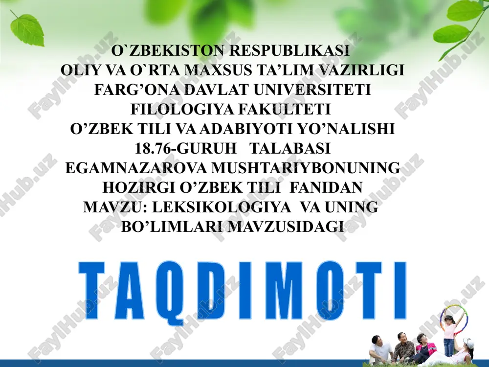 leksikologiya va uning bo'limlari — PPTX