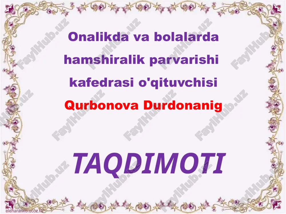 onalikdavabolalarda hamshiralikparvarishi — PPTX
